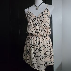 Peach Love California Spotted Cream and Black Mini Dress